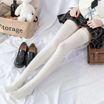 Over The Knee Velvet Thigh High Socks for Women & Girls – Elastic Anti-Slip White Long Tube Uniform Stockings (Up to 190cm Fit)