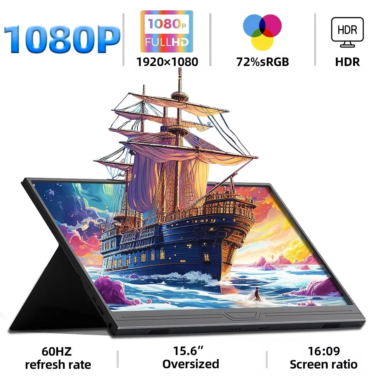 ZSUS 15.6-Inch Portable Monitor – 1080P HDR, 16:9, Low Blue Light for Xbox, PS4/PS5, Switch, Phone & Laptop Extension