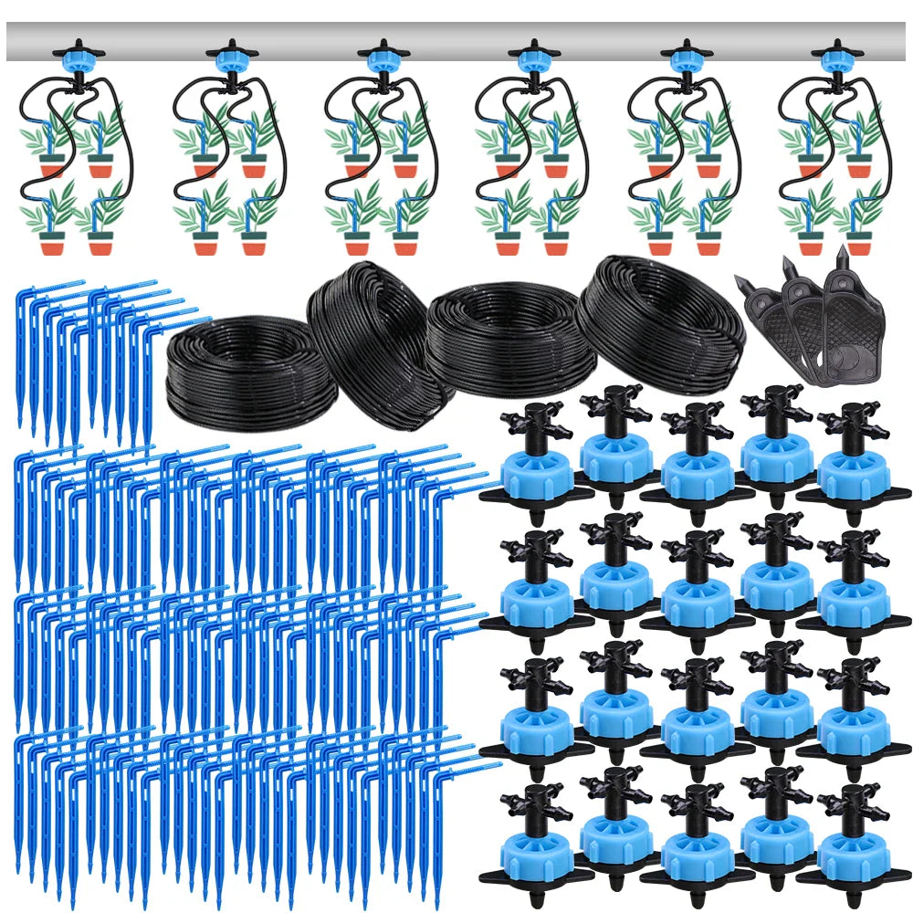 MUCIAKIE 4/2-Way Drip Irrigation System Kit – 100–10M 8L Watering Dripper Sprinkler for Potted Plants & Garden Use
