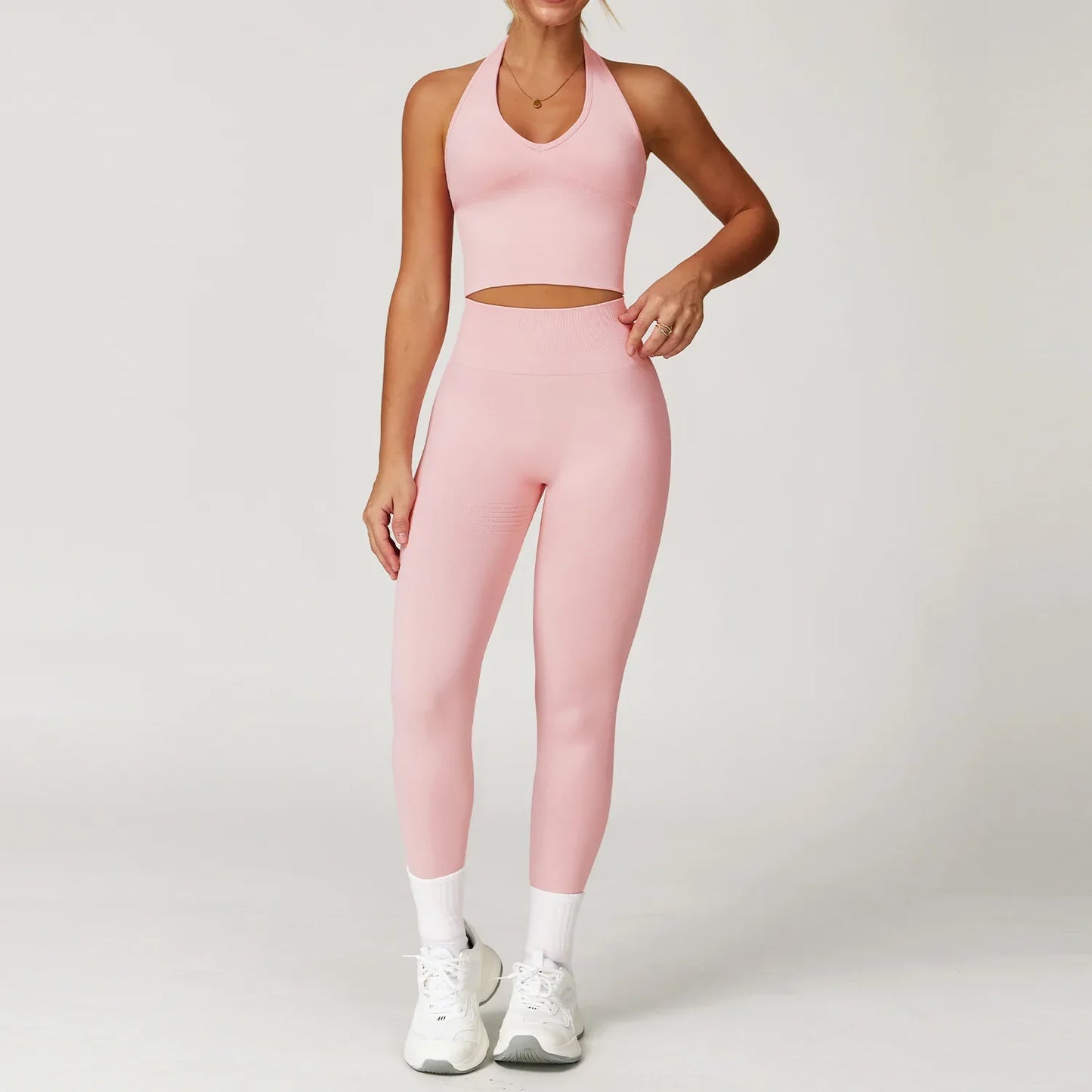 Women’s Seamless 2/3 Piece Yoga Set – Fitness Workout Sportswear with Leggings, Sports Bra & Long Sleeve Gym Outfit