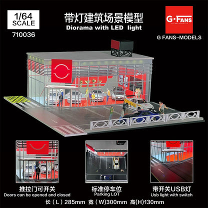 GFans 1:64 Scale Diorama Car Garage Model – LED Lighted Parking Lot DIY City Set for Collection & Display Gifts