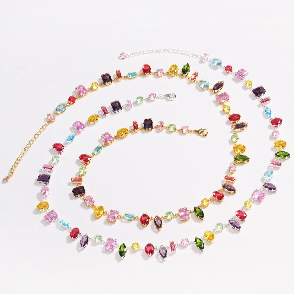 18K Gold Plated Crystal Zircon Necklace – Luxury Colorful Fashion Jewelry for Women, Party & Evening Accessories