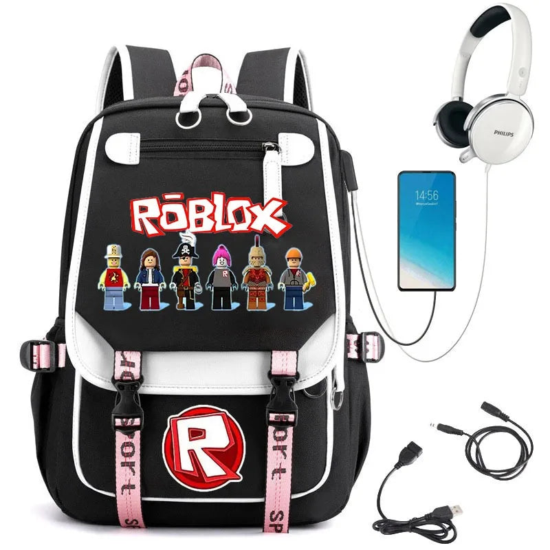 Roblox Creative School Backpack – Double Zipper Cartoon Bag for Boys & Girls, Orthopedic Durable Student Backpack, Kids Gift