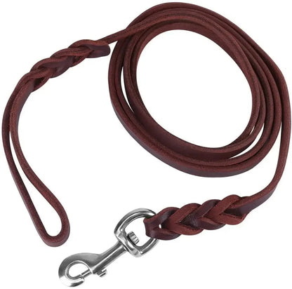 Genuine Leather Dog Leash – Braided Walking & Training Lead for Medium & Large Dogs, Brown & Black