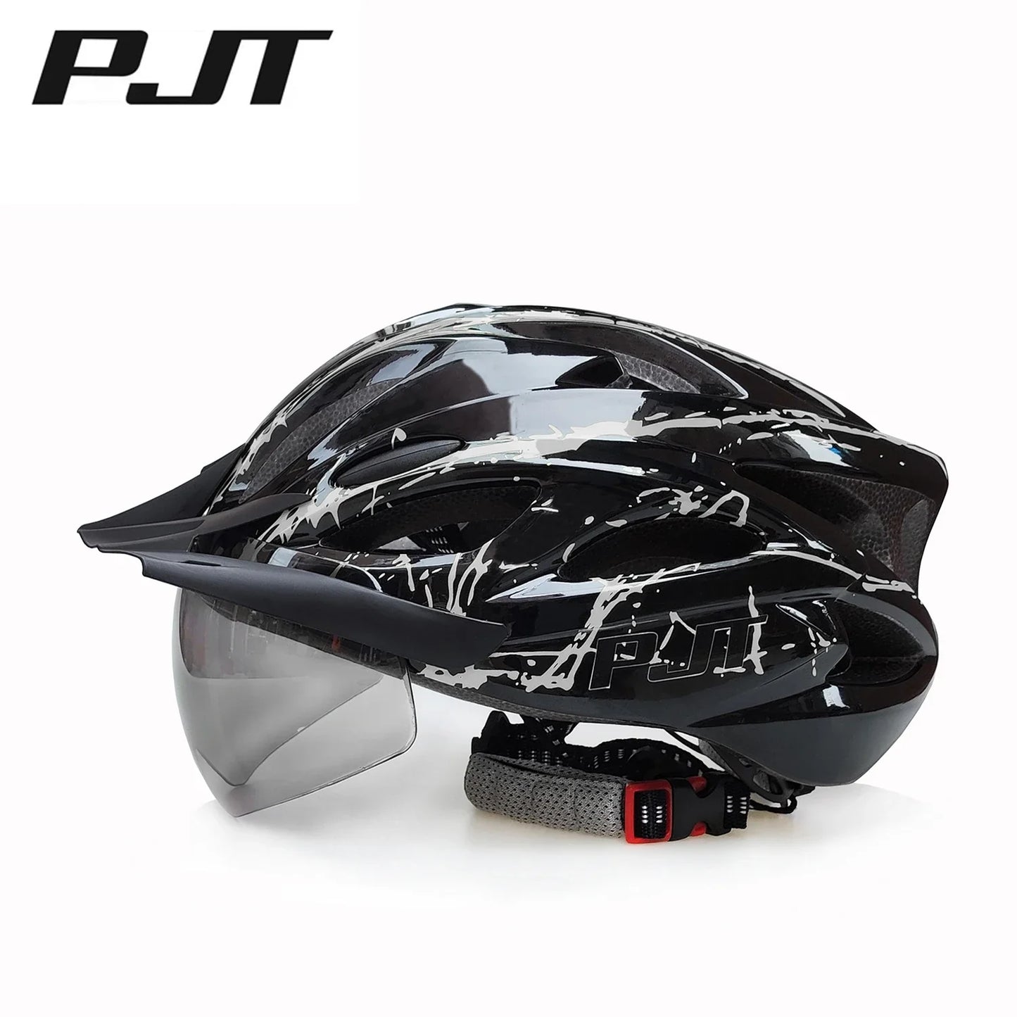 PJT 4-in-1 Lightweight Cycling Helmet - 18 Breathable Holes, Detachable Sun Visor & Goggles for Adults, Road & MTB Bike Helmet