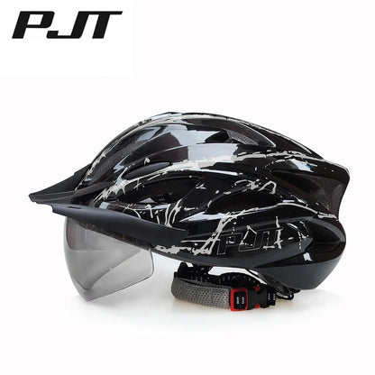 PJT 4-in-1 Lightweight Cycling Helmet - 18 Breathable Holes, Detachable Sun Visor & Goggles for Adults, Road & MTB Bike Helmet