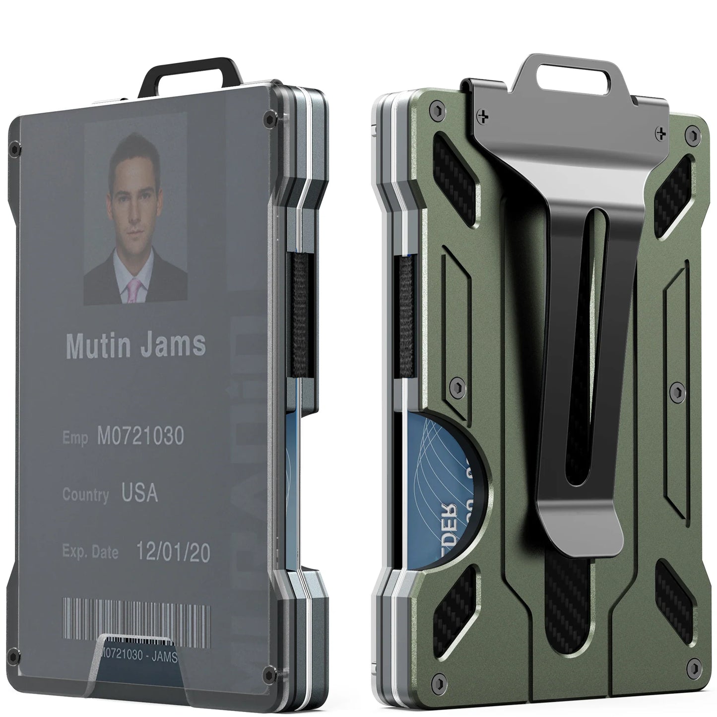 Slim Aluminum Minimalist Wallet for Men — RFID Blocking Money Clip with Clear ID Holder, Holds 15 Cards