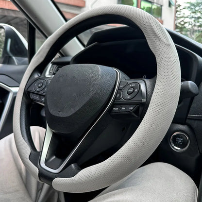 Universal Leather Steering Wheel Cover - Non-Slip Breathable Protector for 36-38cm Car Steering Wheels