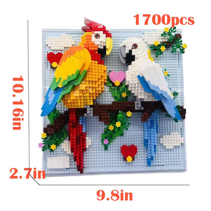 Creative 3D Wall Art Frame DIY Building Block Set – Shark, Eagle & Parrot Micro Animal Particle Model Toy for Adults Home Decor Gift