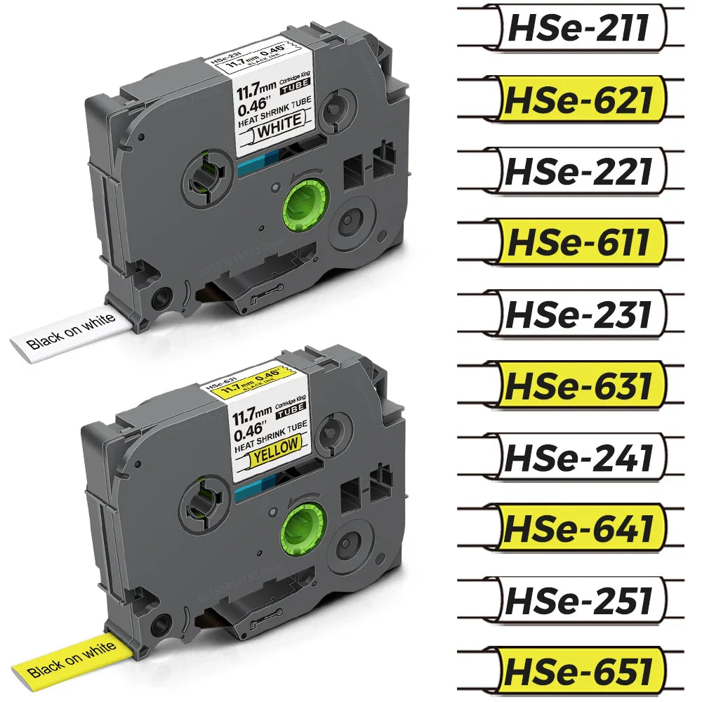 Compatible Brother Heat Shrink Tube Label Tape HSe Series – HSe231/HSe221/HSe211/HSe631/HSe621 for Brother Label Printers