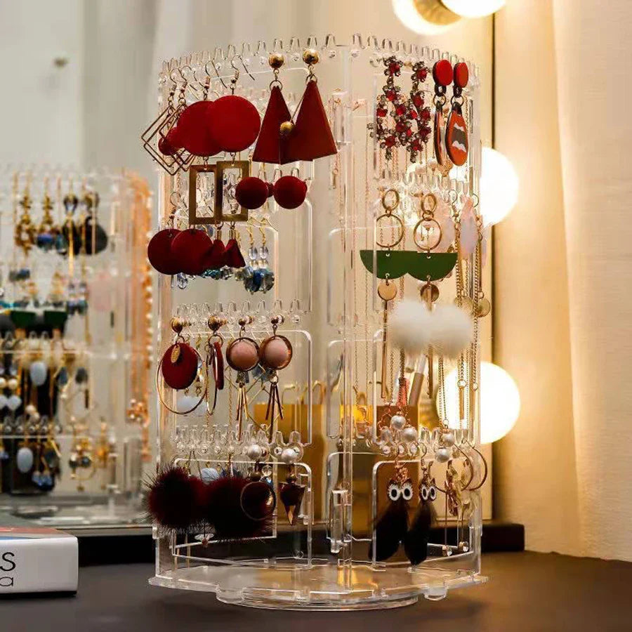 Rotating Jewelry Display Rack – Ear Clips, Earrings & Necklace Organizer Stand