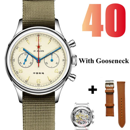 RED STAR 38mm Men's 1963 Chronograph Mechanical Watch – Pilot Air Force Aviation with Seagull ST1901 Movement & Sapphire Glass
