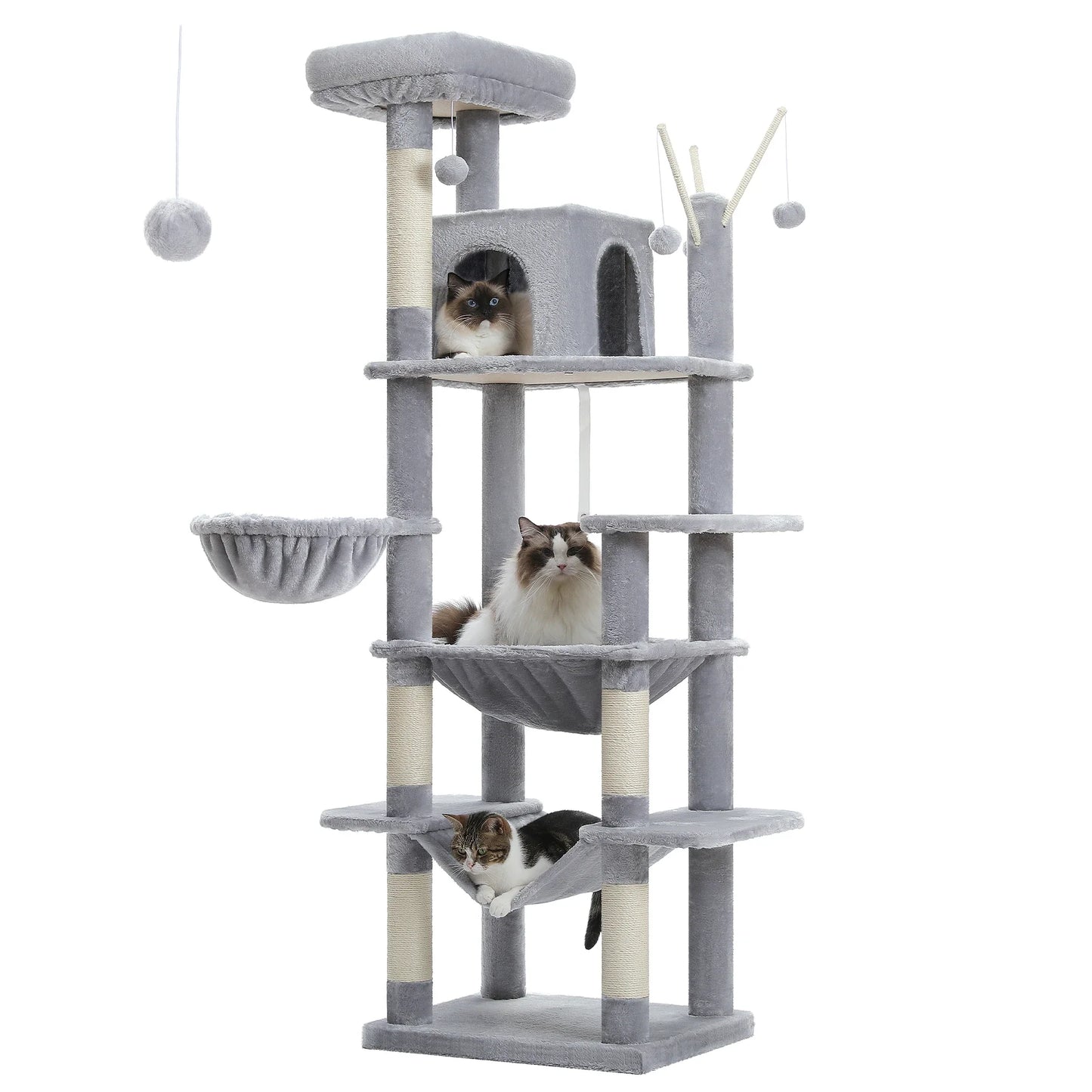 Large Cat Tree Tower – Multi-Level Plush Indoor Cat Condo with Scratching Posts, Boards, Perches & Caves