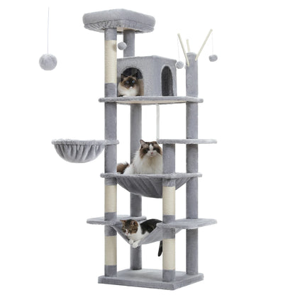 Large Cat Tree Tower – Multi-Level Plush Indoor Cat Condo with Scratching Posts, Boards, Perches & Caves