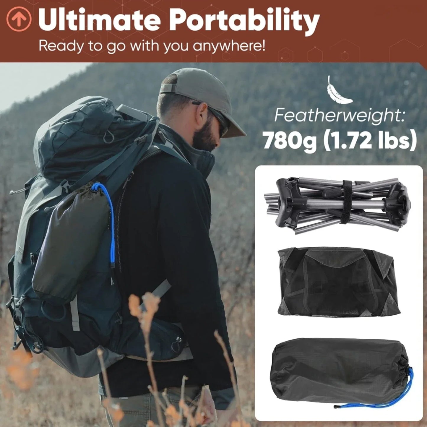 WESTTUNE Ultralight Camping Chair - 780g Lightweight Aluminum Mesh Chair for Backpacking, Hiking & Travel