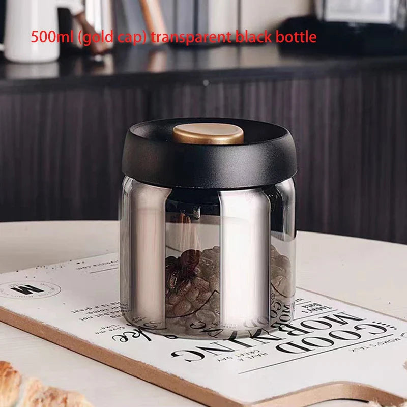 Vacuum Sealed Glass Coffee Bean Jar — Airtight, Moisture-Proof Household Container with Air Extraction for Fresh Coffee