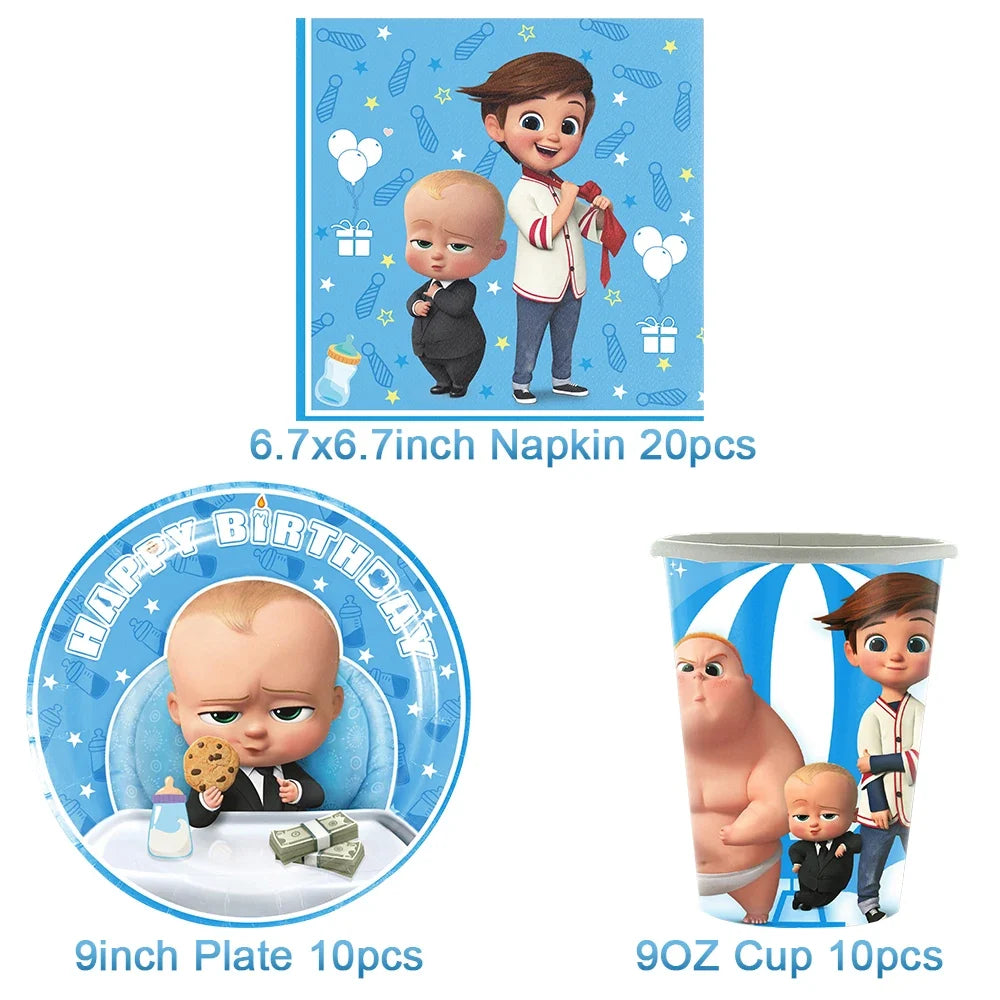 Cartoon Boss Baby Birthday Party Set - Disposable Tableware, Backdrop & Balloons for Kids Baby Shower Decor