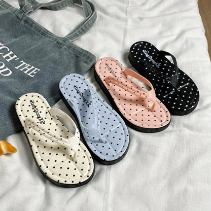Polka Dot Platform Flip Flops - Thick Sole Breathable Non-Slip Summer Beach Sandals