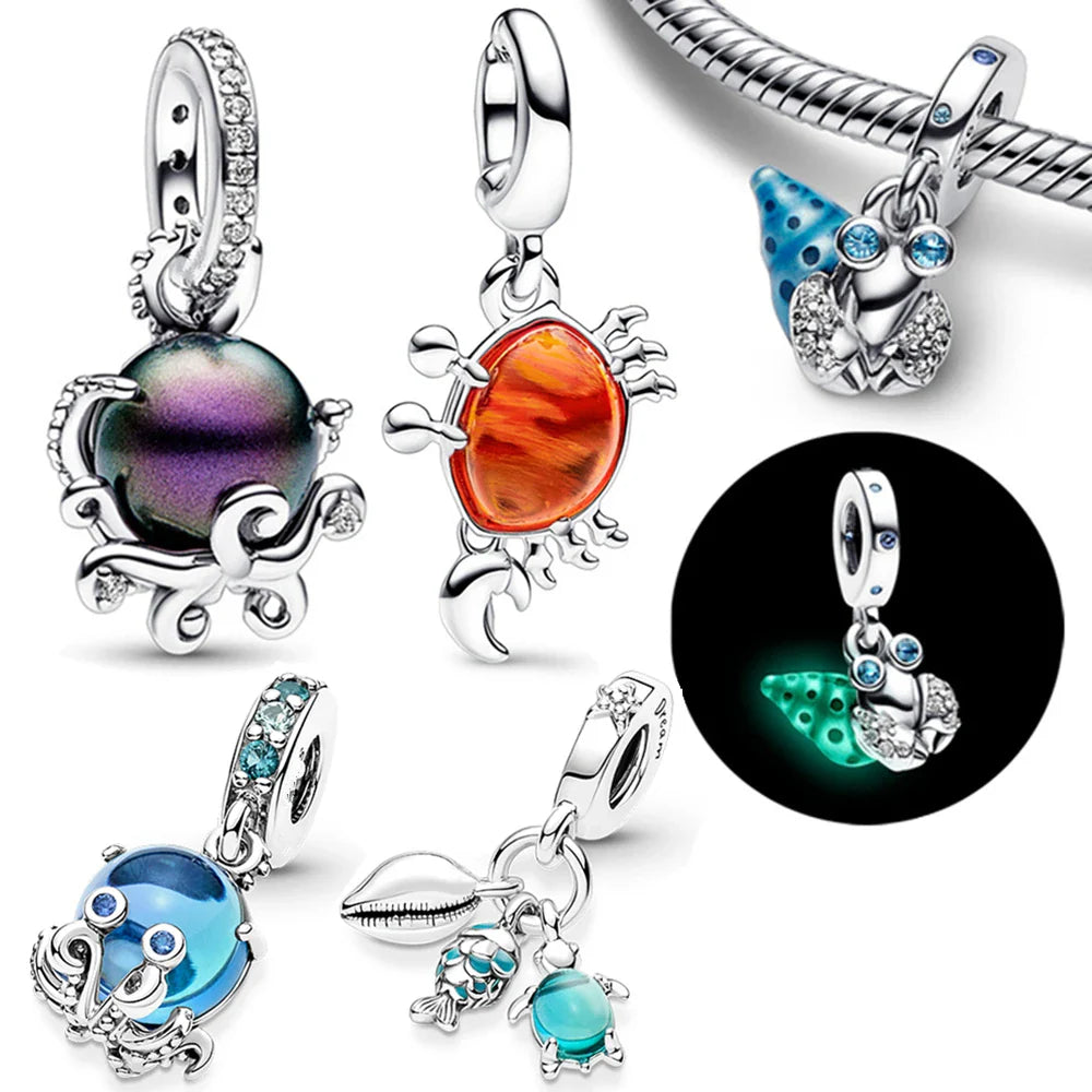 Chameleon Luminous Firefly & Butterfly Silver-Plated Charms - 925 Silver for DIY Bracelet Jewelry Making