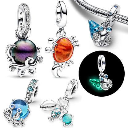 Chameleon Luminous Firefly & Butterfly Silver-Plated Charms - 925 Silver for DIY Bracelet Jewelry Making