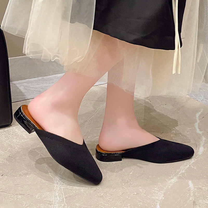 Women’s Solid Color Pointed Toe Knitted Slip-On Flats – Casual Breathable Ballet Loafers