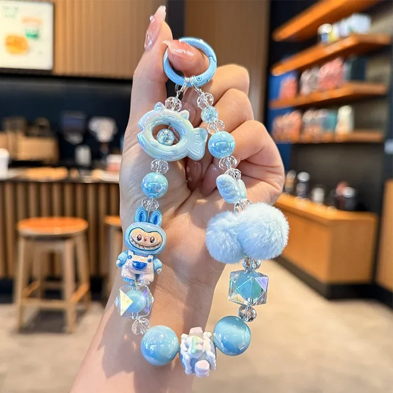 New Rabbit Hairball Beaded Mobile Phone Chain — Cute Cartoon Lanyard & Bag Pendant, Popular Gift Phone Charm for Girls