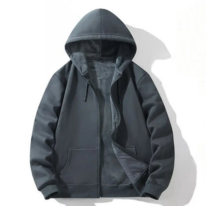 Zipper Hooded Sweatshirt – Autumn Winter Fleece-Lined Cotton Cardigan for Men & Women, Solid Color Y2K Style