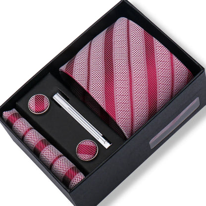 Men’s Green Tie Gift Box Set - Premium Business Necktie with Hanky, Cufflinks & Tie Clip for Wedding Formal Wear