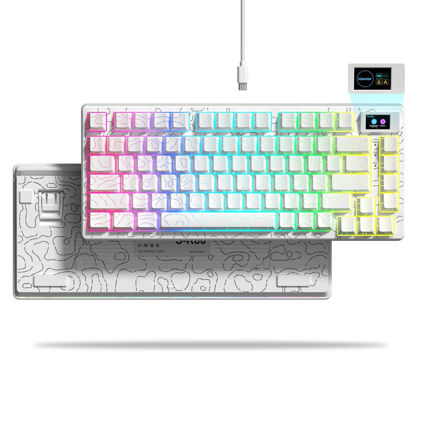 Wired Mechanical Gaming Keyboard with OLED Display – Hot-Swappable Pudding Keycaps, Full RGB Backlit for PC & Laptop