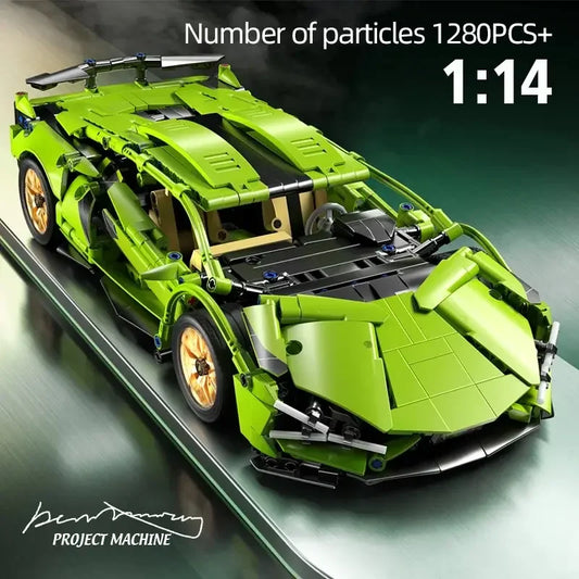 1280PCS Technical Racing Sports Car Building Blocks – Mechanical Supercar Model Kit Puzzle Toy for Kids & Adults Gift