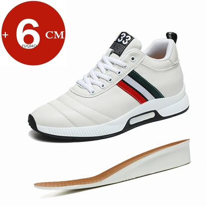 Men’s Leather Elevator Sneakers – 6CM Height Increase Chunky Casual Lift Sports Shoes