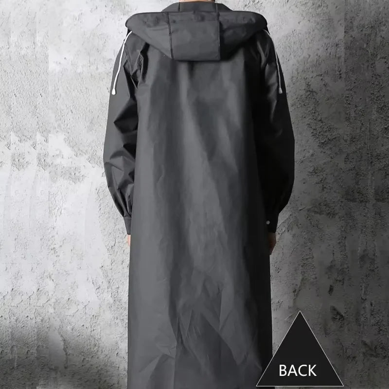 Black Waterproof Hooded Raincoat – Thickened Unisex Rain Poncho for Outdoor Hiking, Fishing & Travel Protection Gear