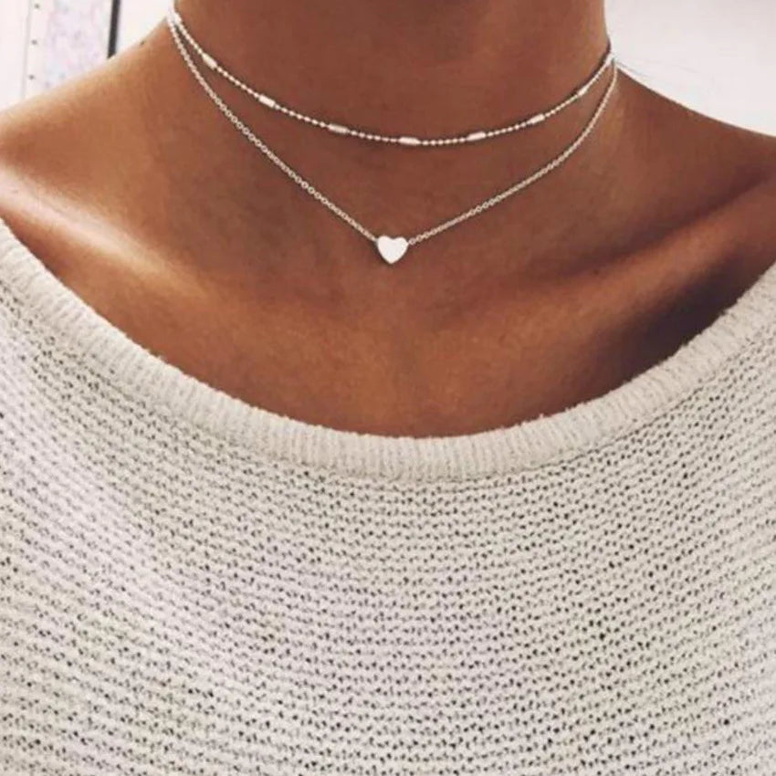 LATS Pearl Choker Necklace for Women – Double Layer Heart Pendant Jewelry Gift