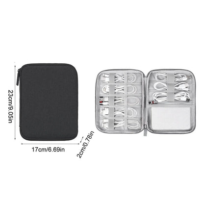 Portable Travel Data Cable Storage Bag – Double Layer Power Bank, U-Disk & Earphone Organizer
