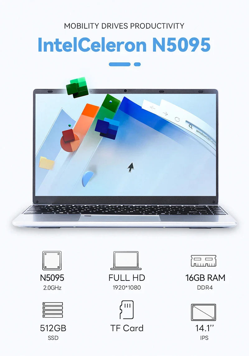 FIREBAT A14 Laptop — 14.1" FHD | Intel N5095 | 16GB LPDDR4 RAM | 512GB/1TB SSD | Lightweight Business Notebook with Fingerprint Unlock
