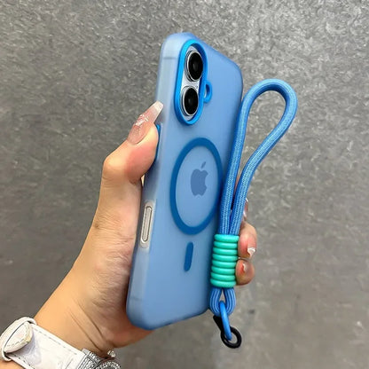 MagSafe Candy Color Lanyard Case - Matte Soft Cover with Hand Wrist Strap for iPhone 16 15 14 13 12 11 Pro Max Plus 16e