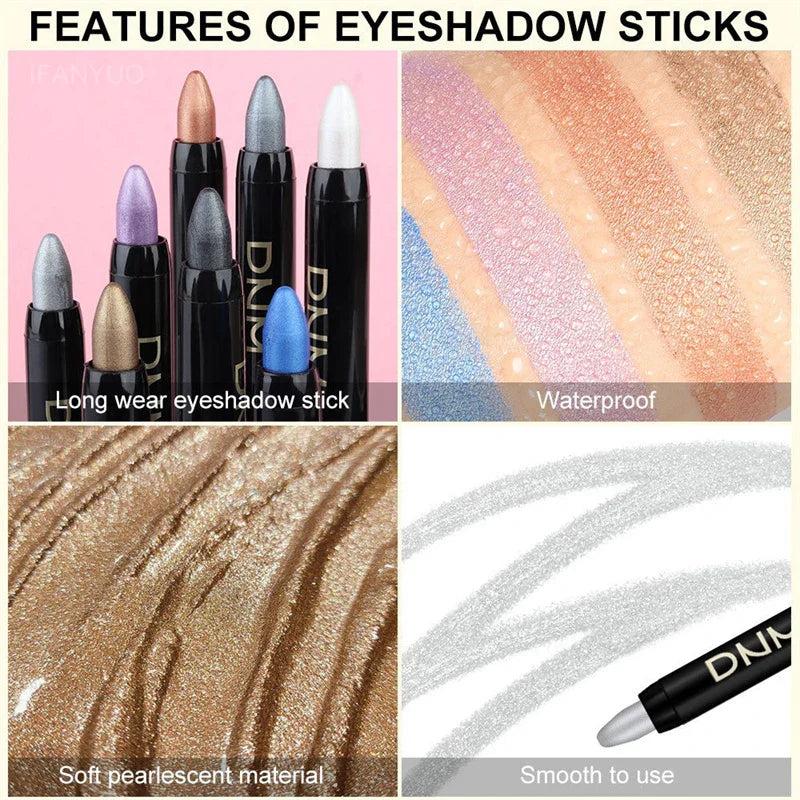 16-Color Pearlescent Eyeshadow Sticks – High Pigment Waterproof Glitter Eye Makeup Pencil, Long-Lasting & Smudge-Proof