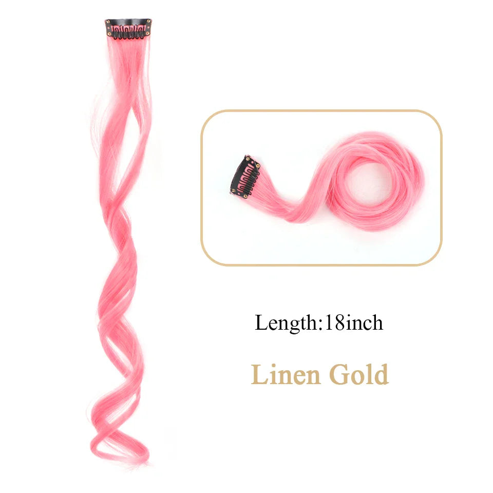 HUAYA 18" Synthetic Clip-In Colorful Curly Hair Extension – Ombre Pink Purple Red Blue Hair Piece