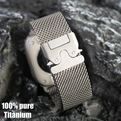 Titanium Band for Apple Watch Ultra 2 (49mm) – Milanese Loop Strap for Series 10/9/8/7/6/5 with Secure Parachute Buckle
