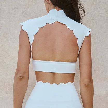 FUBEIKE Women’s Backless Hollow-Out Yoga Set – High Waist Leggings with Sports Bra for Running & Fitness