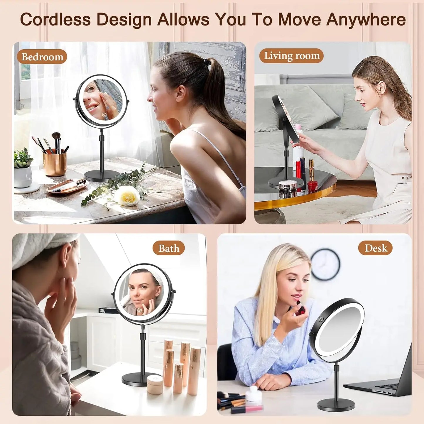 8-Inch Makeup Mirror with Light – 10X Magnification, 3 Color LED, Adjustable Brightness & Height Standing Cosmetic Mirror