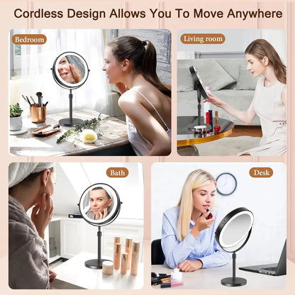 8-Inch Makeup Mirror with Light – 10X Magnification, 3 Color LED, Adjustable Brightness & Height Standing Cosmetic Mirror