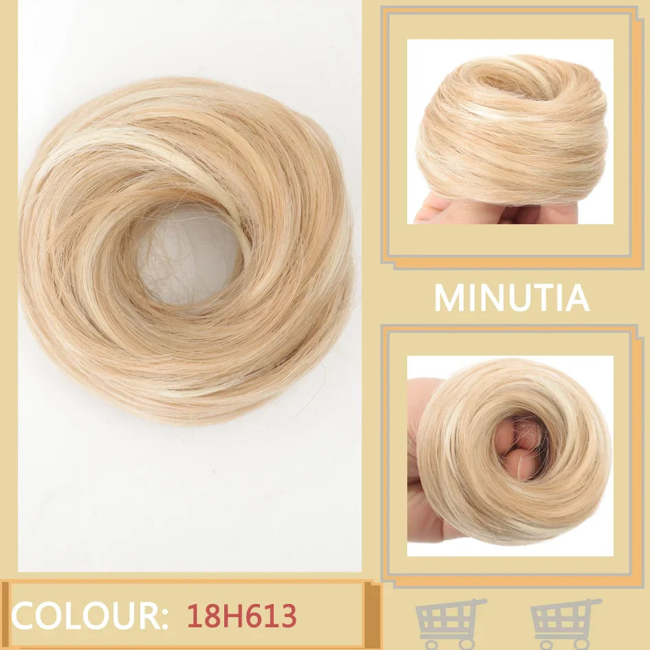 Allaosify Synthetic Bun – Straight Hair Circle with Elastic Rope, Natural Dark & Light Hair Color, Hair Accessories for Women