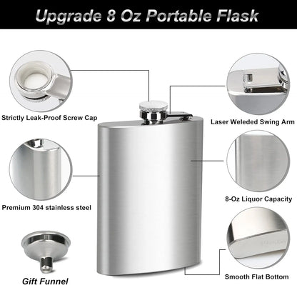 LMETJMA Stainless Steel Hip Flask with Funnel – 1-10oz Pocket Flask for Alcohol, Whiskey, Screw Cap (KC0139)