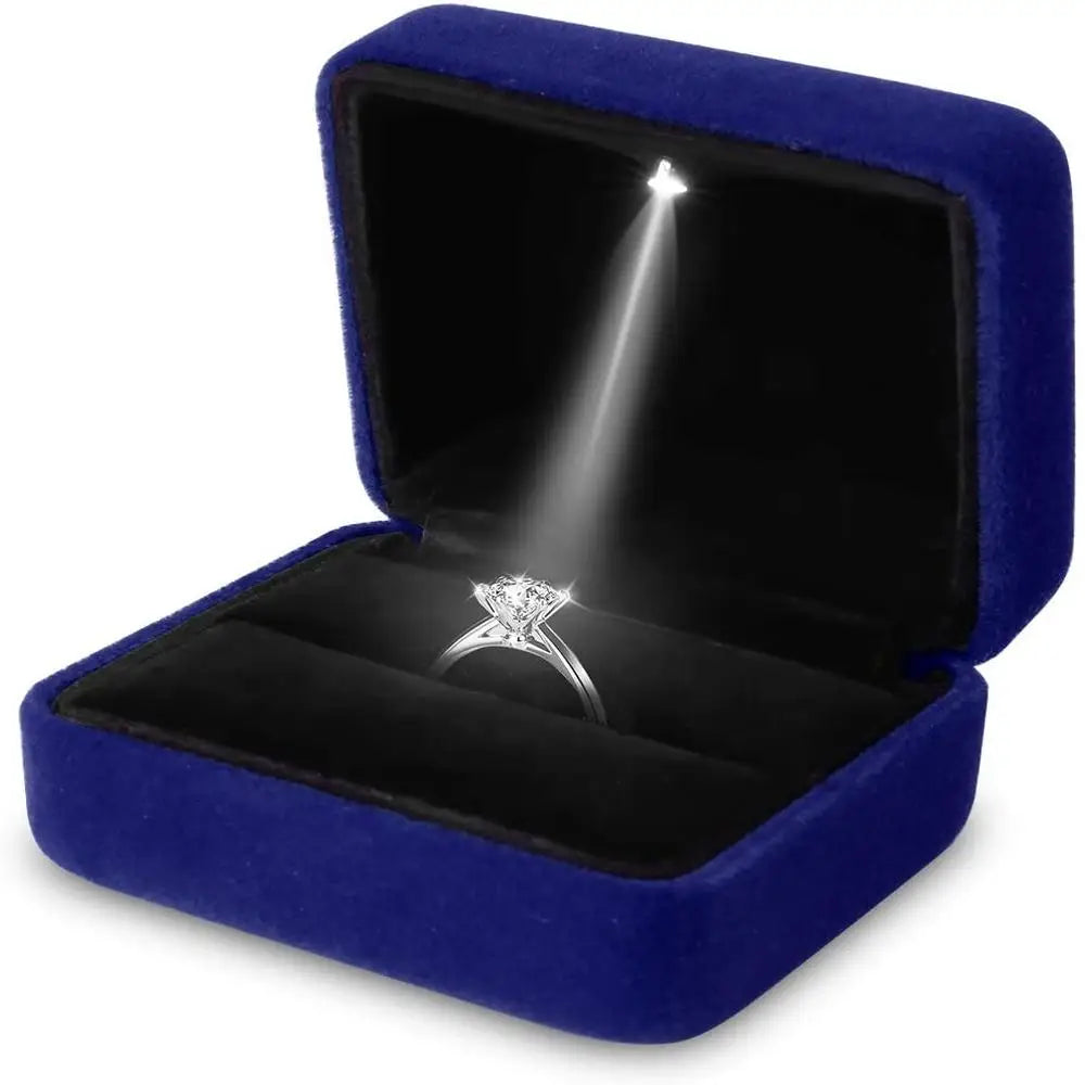 LED Jewelry Ring & Necklace Box — Luxury Velvet Display Case with Light for Engagement, Proposal & Wedding Gifts