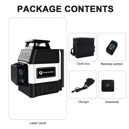 Pracmanu Mini 12-Line 3D Laser Level — Self-Leveling 360° Horizontal & Vertical Green Laser Beam