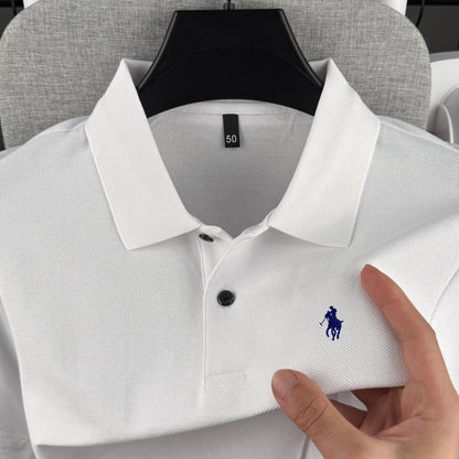 Men’s 100% Cotton Polo Shirt - Luxury Short Sleeve Golf Top with Embroidered Pony Design for Summer Casual Fashion