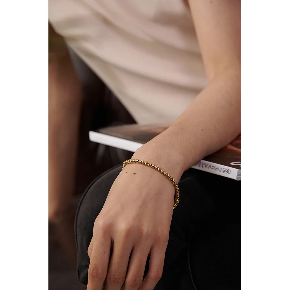 Yhpup Stainless Steel Bead Chain Bangle Bracelet – Gold Plated Cubic Zirconia Waterproof Fashion Jewelry for Women