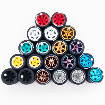 1:64 Alloy Car Wheels & Rubber Tires Set - Replacement Axles for Hot Wheels, Matchbox & Model Cars