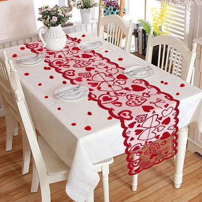 Valentine's Day Love Heart Hollow Lace Table Runner - Romantic Decor for Weddings and Parties